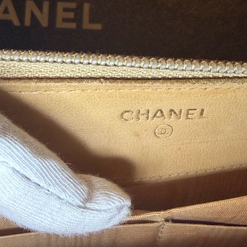 Authentic CHANEL Camel Leather Zip Wallet with box, COA - Picture 12 of 17